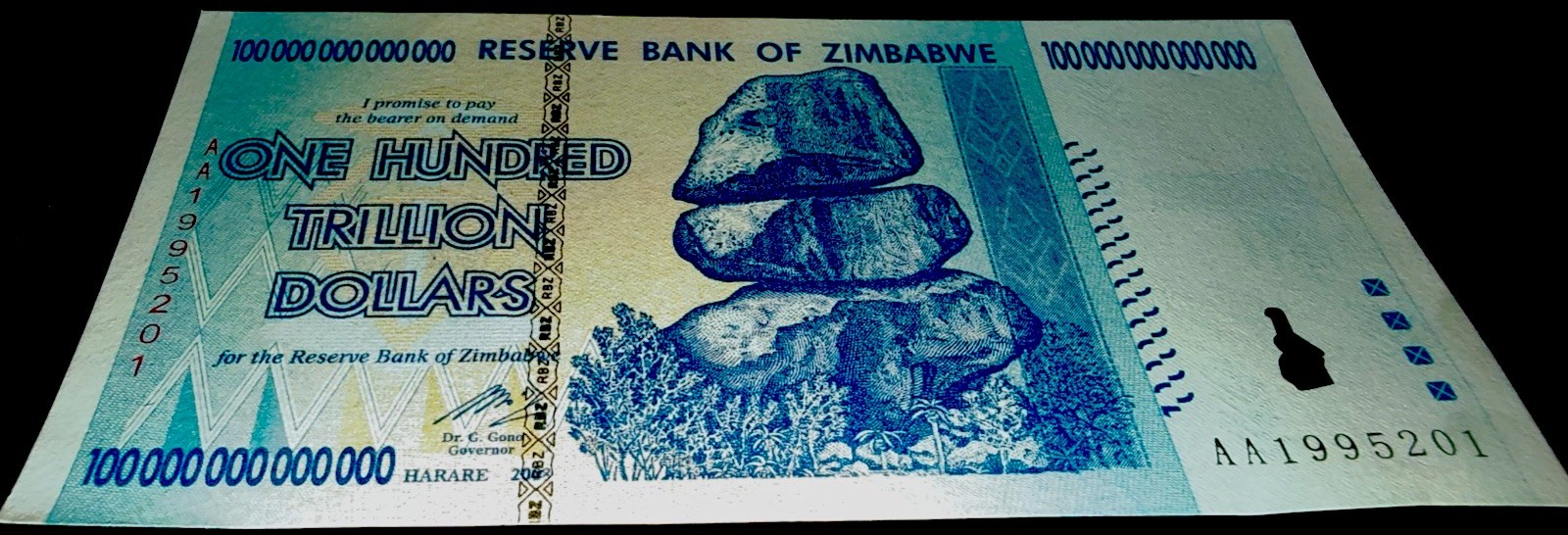 Zimbabwe 100 Trillion Dollars 2008 AA P-91 Banknote New UNC Zim Currency w/COA