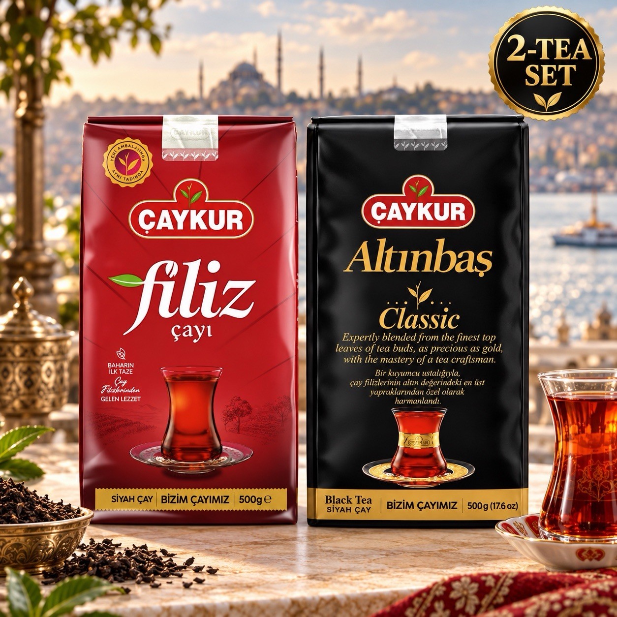 Caykur Filiz & Altinbas Classic Turkish Black Tea 500g Each - 2-Pack Set