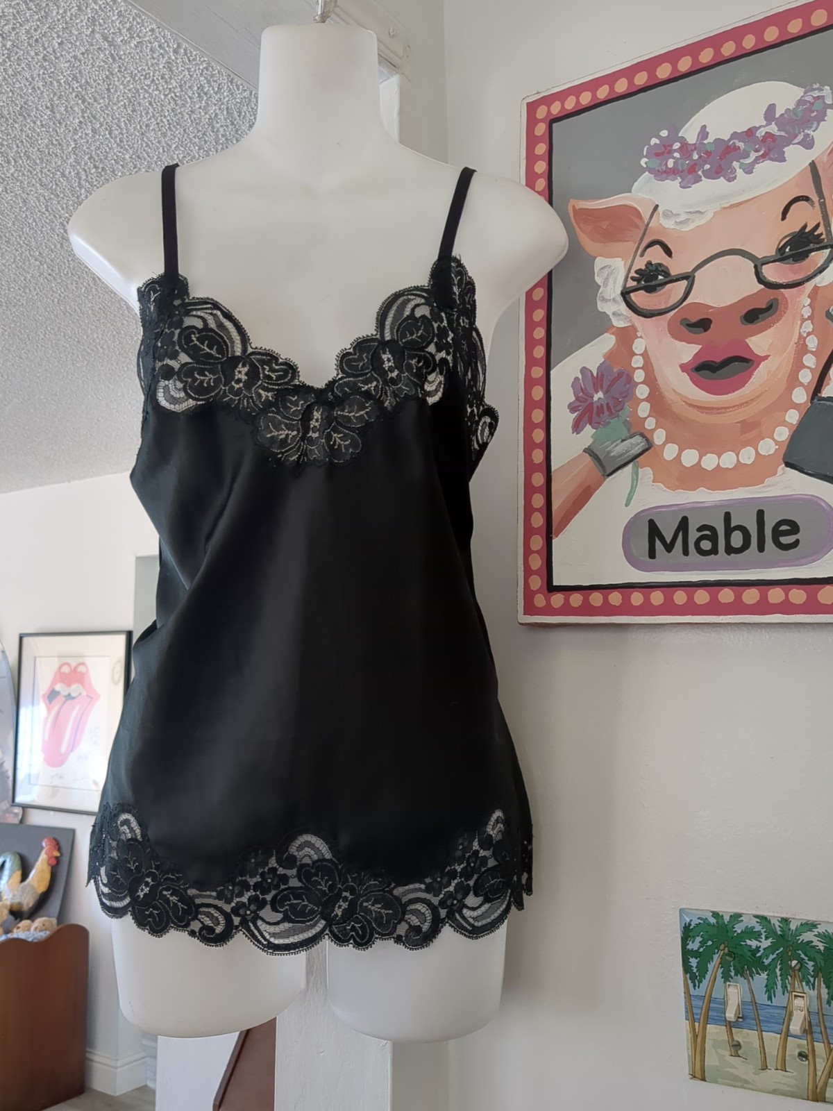 Vintage Eve Stillman NY Saks Black Floral Lace Camisole Cami Top SZ 32 GORGEOUS Vintage Eve Stillman NY Saks Black Floral Lace Camisole Cami Top SZ 32 GORGEOUS