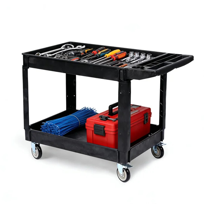 Garvee 2-Tier Heavy-Duty Rolling Utility Cart, 550 lbs Capacity, Black