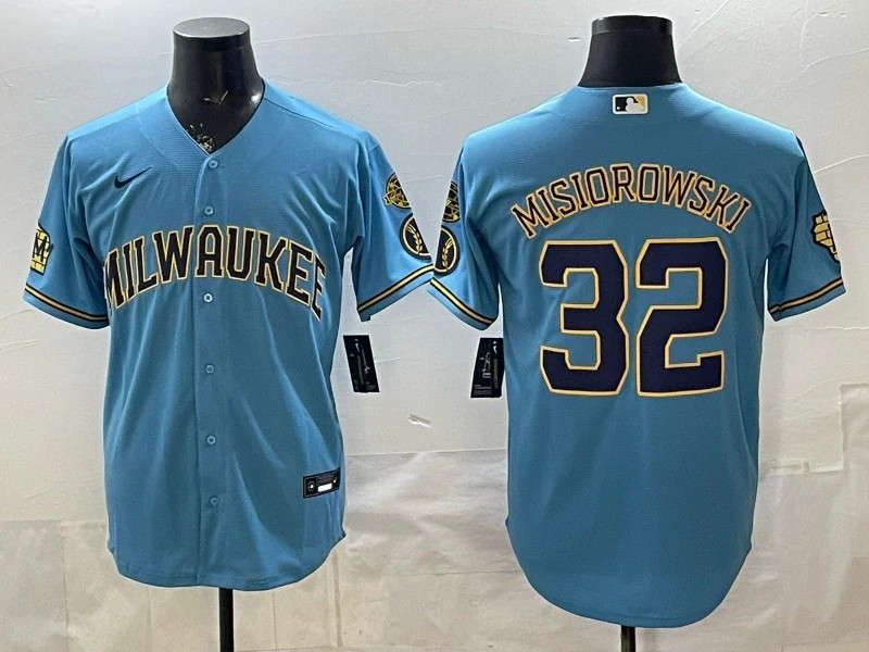 Men's MLB Milwaukee Brewers #32 Jacob Misiorowski 2026 Road Stadium Jersey -Blue