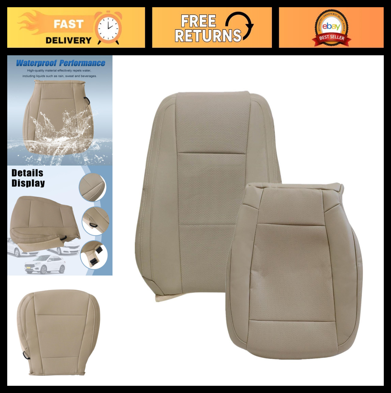 2PC Tan Perforated Leather Replacement Seat Covers for Ford F-150 F250 F350 2015 2PC Tan Perforated Leather Replacement Seat Covers for Ford F-150 F250 F350 2015