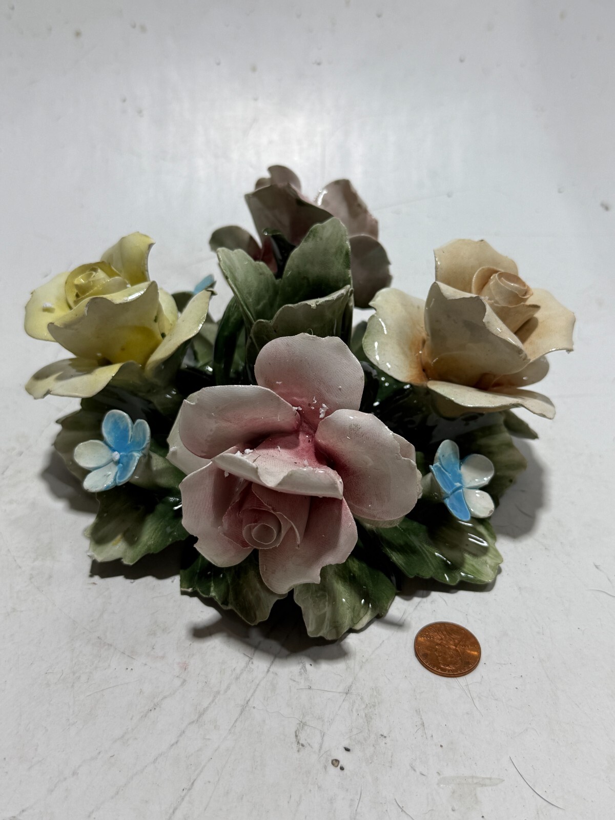 Vintage Mollica Porcelain Floral Candle Stick Holder 7.25\