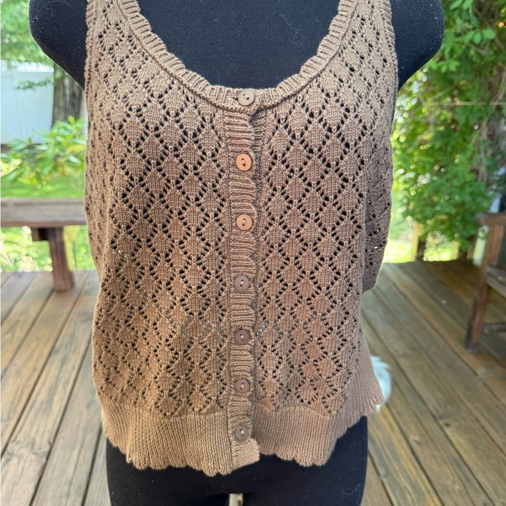 NWT LOFT Open-Knit Button Front Tank - Brown NWT LOFT Open-Knit Button Front Tank - Brown