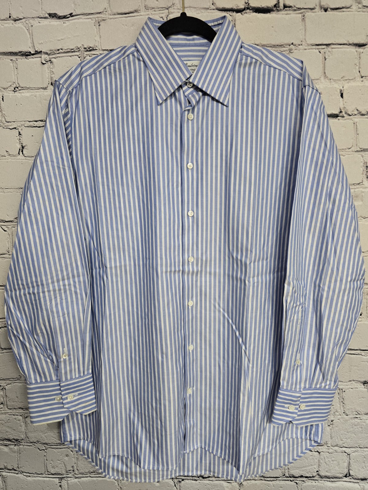 Stenstroms Shirt Mens 16 41 Blue Striped Fitted Body Twofold Super Cotton Luxury