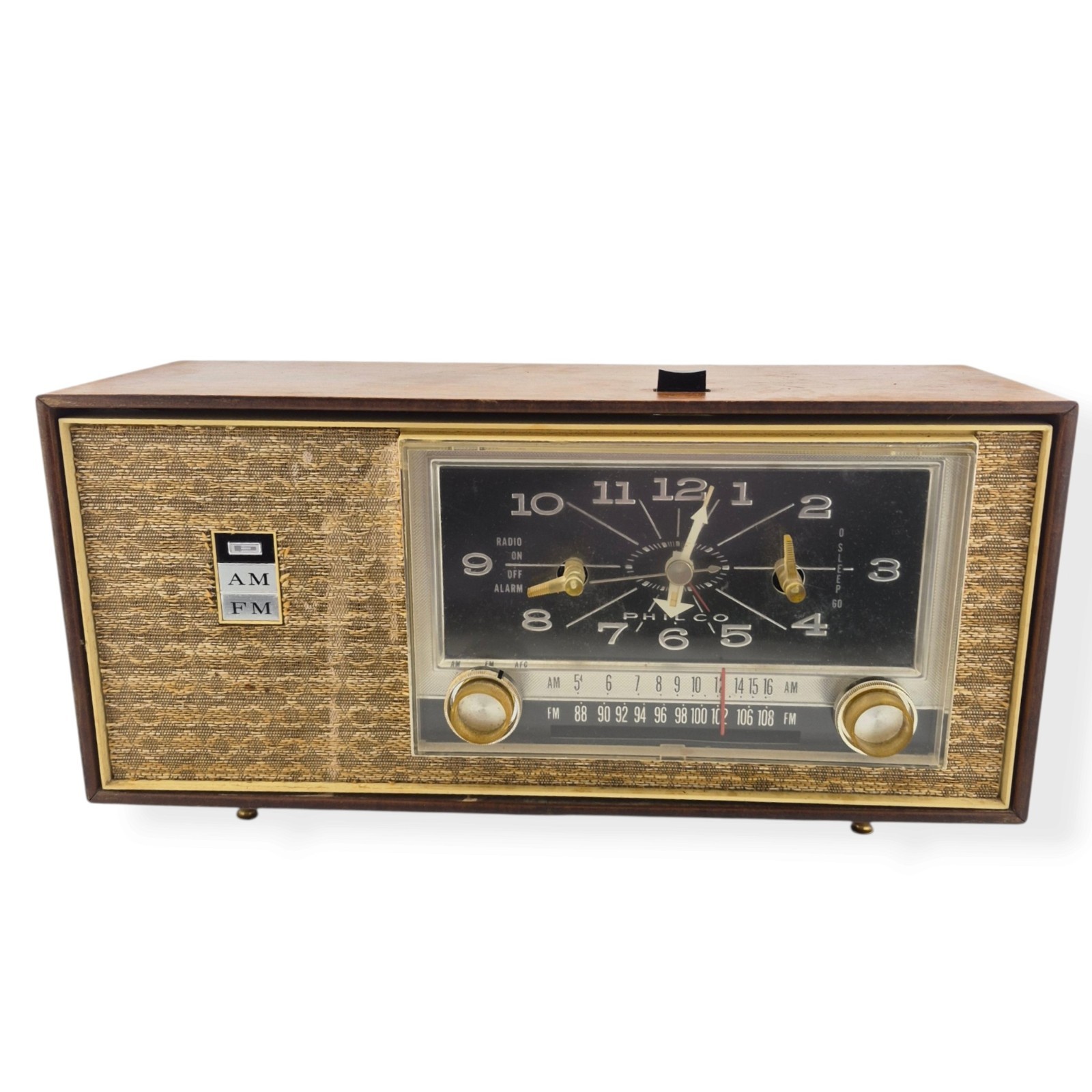 Vintage MCM Philco L799 Wood Clock Radio AM/FM 6-Tube Tested Working 1960s