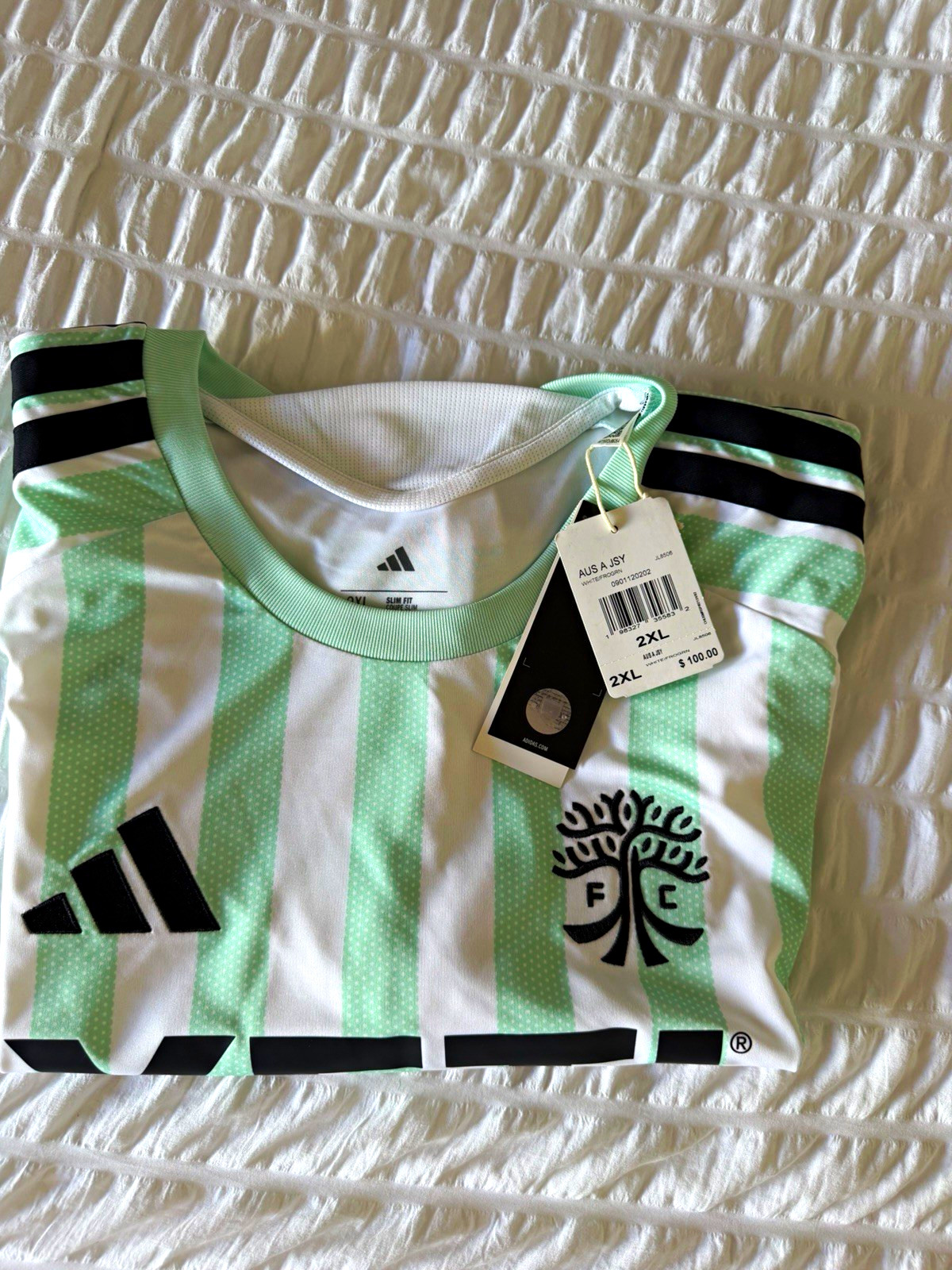adidas Austin FC MLS Soccer Jersey Green/White Striped YETI Size 2XL