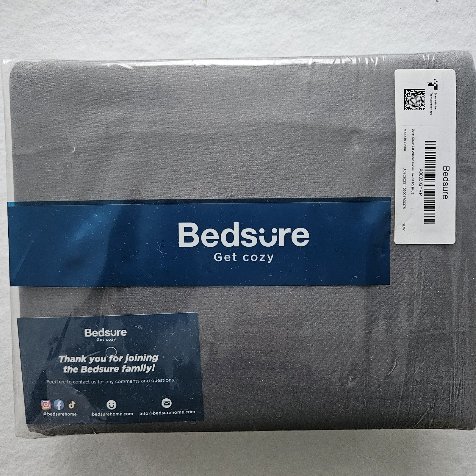 Bedsure Full/Queen 90×90 Duvet Cover and 2 20*26Pillow cases,  3 Piece Set Grey