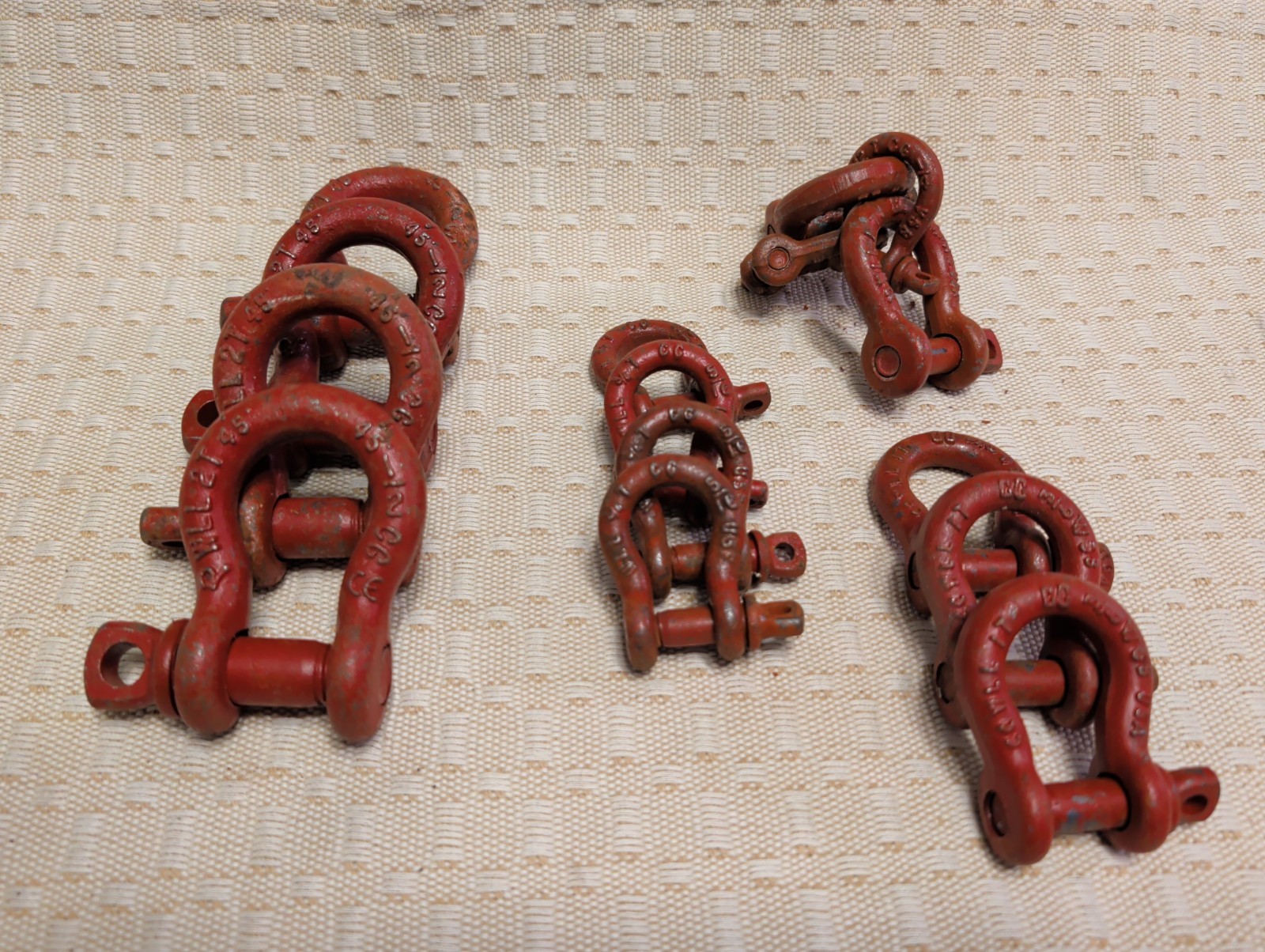 15 Piece  Vtg Crosby Anchor Shackles, 2T, 1T, 1/2T, 3/4T