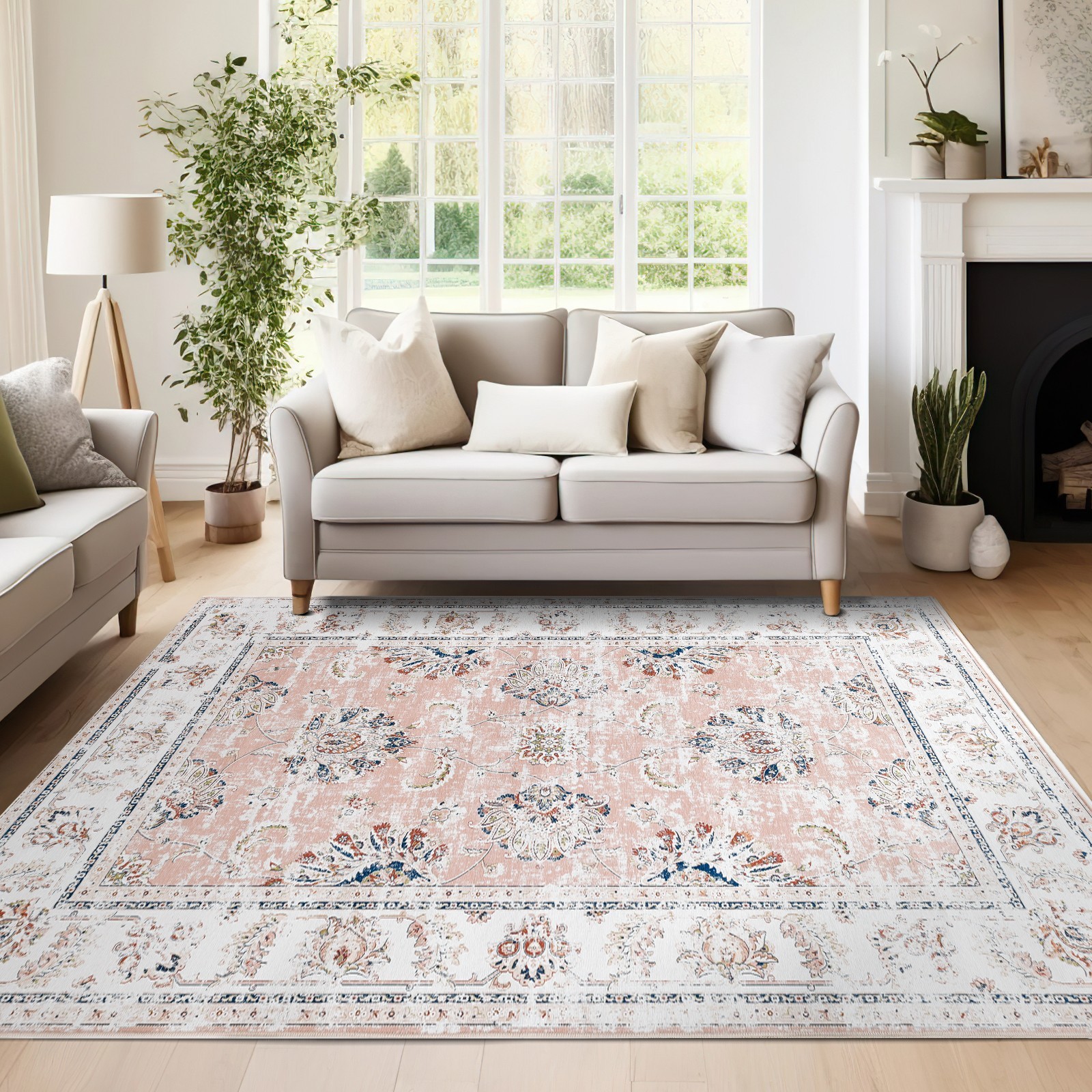 5x7 Area Rug-Vintage Distressed Floral Print Living Room Washable Rug Non Slip 5x7 Area Rug-Vintage Distressed Floral Print Living Room Washable Rug Non Slip