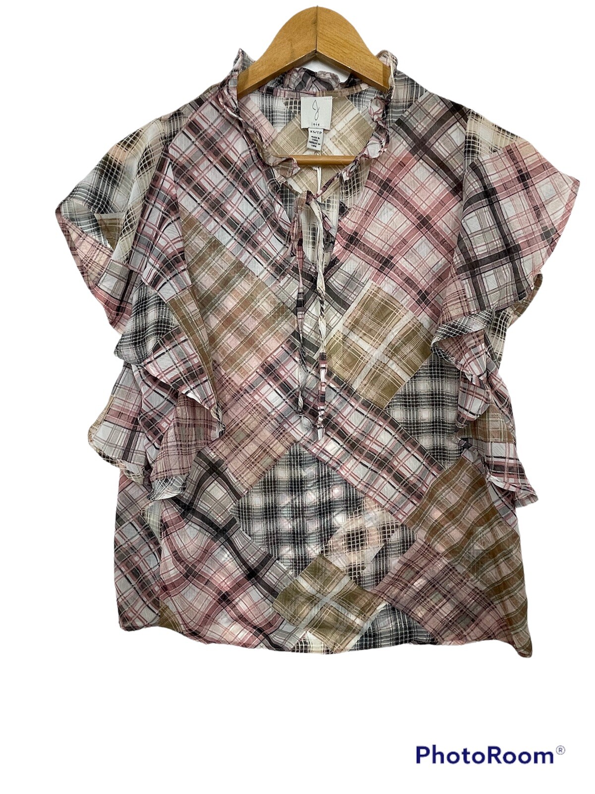 Joie Women’s Patchwork Ruffle Sleeve Blouse Top Plaid Multicolor Size XS NWT Joie Women’s Patchwork Ruffle Sleeve Blouse Top Plaid Multicolor Size XS NWT