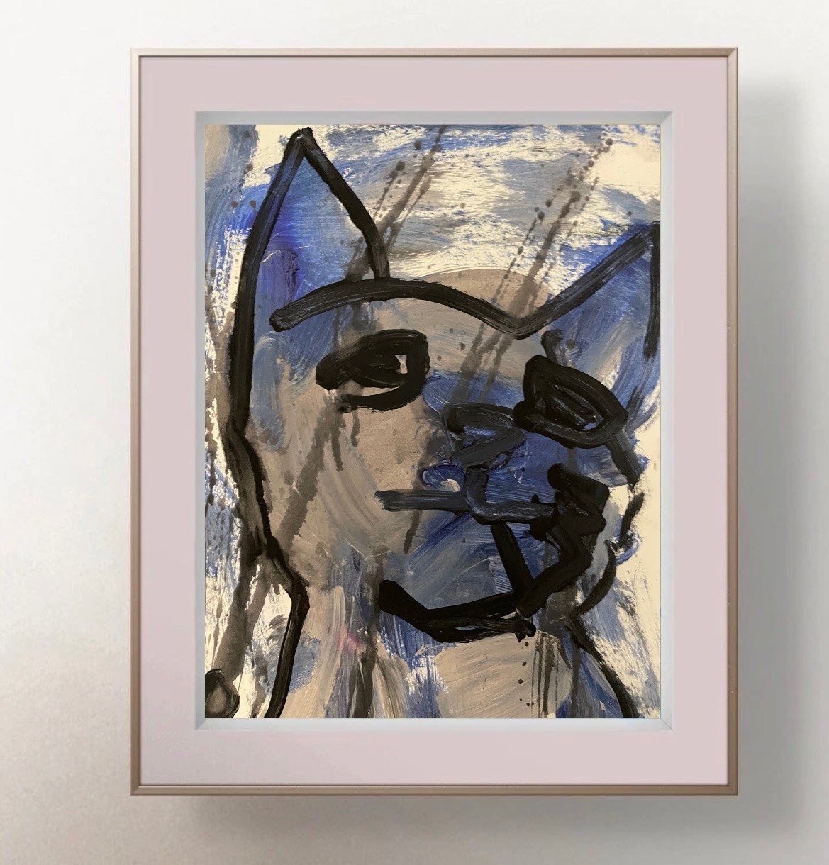 Oman Original Art 9x12 Neo Expressionist Paper Melancholy Kitty Cat Painting