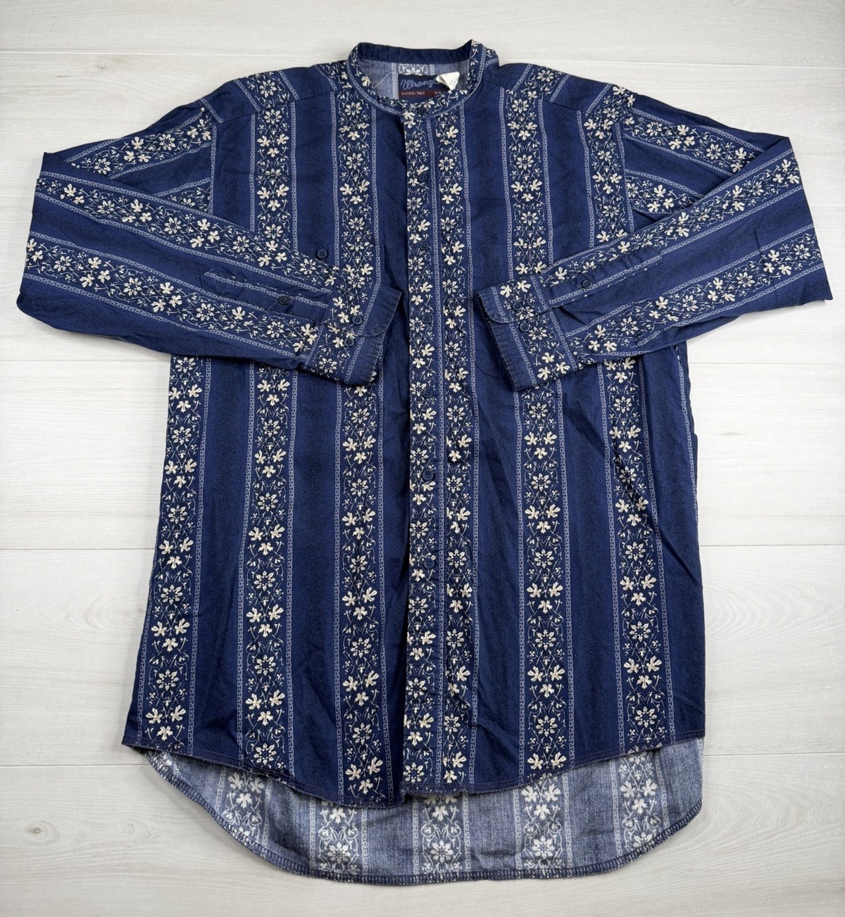 Vtg Wrangler Shirt X-Long Tails Western Floral Band Collar Cowboy Mens 16.5x34 L Vtg Wrangler Shirt X-Long Tails Western Floral Band Collar Cowboy Mens 16.5x34 L