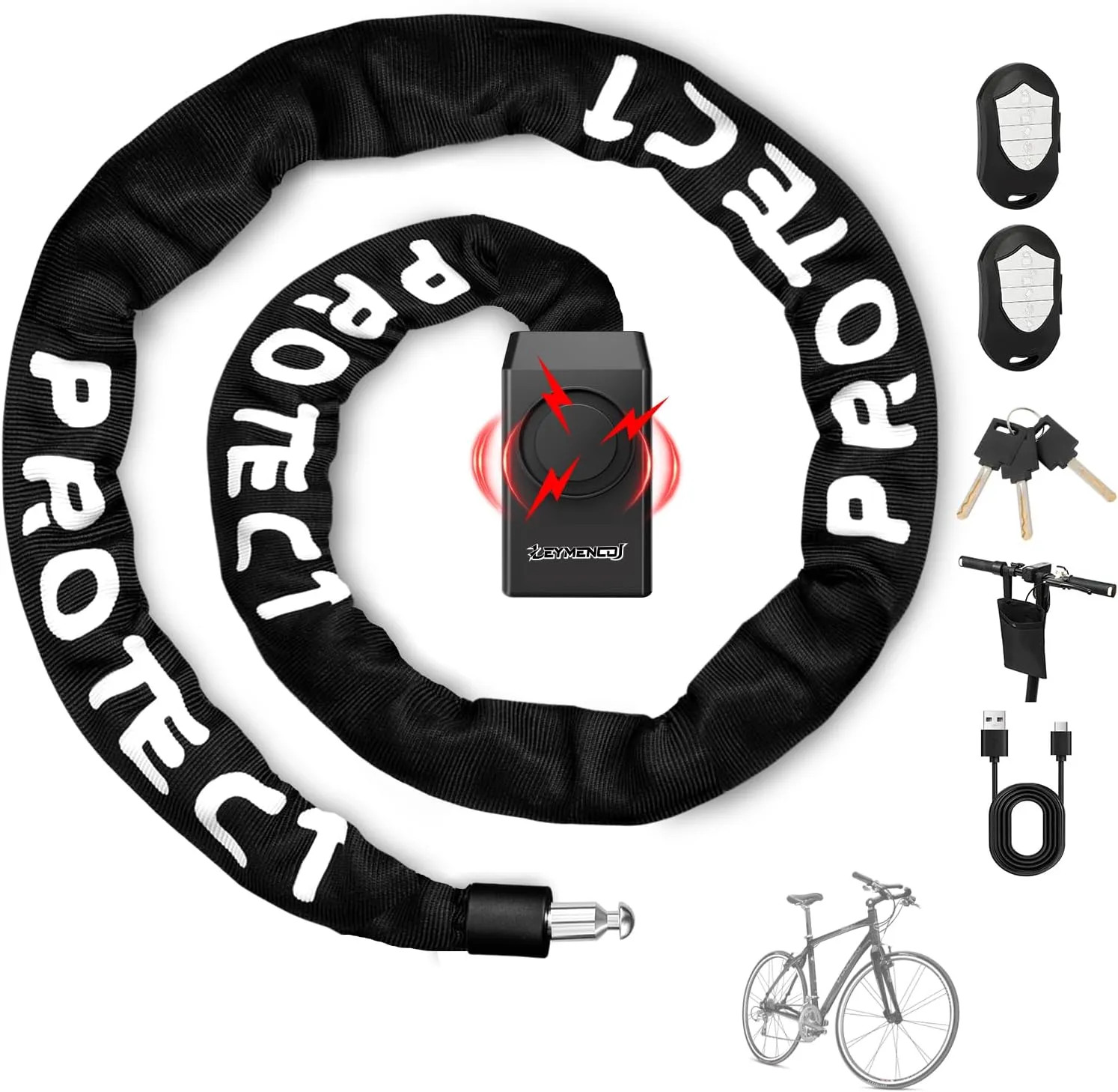 4ft Bike Chain Lock With 110dB Alarm Heavy Duty For E-Scooter And Bicycle Sec... 4ft Bike Chain Lock With 110dB Alarm Heavy Duty For E-Scooter And Bicycle Sec...