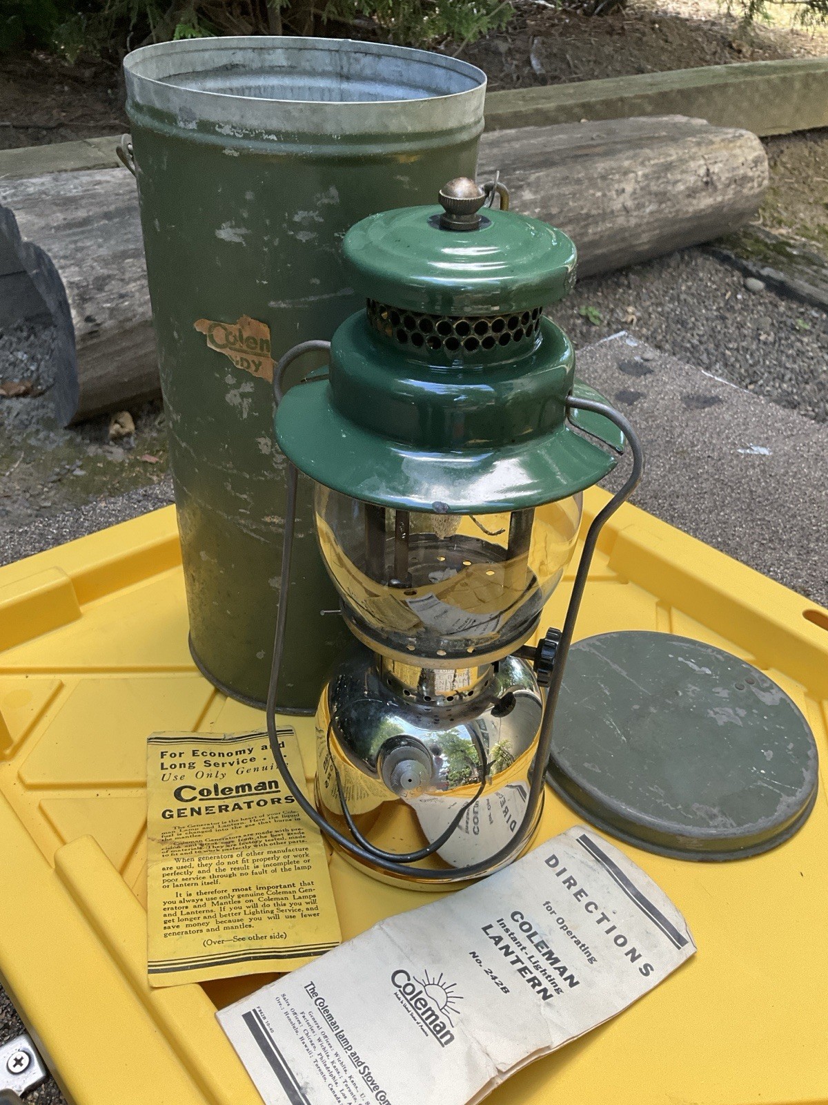 Coleman Handy Pail 242 W/Coleman 242B Green & Nickel Lantern Parts Coleman Handy Pail 242 W/Coleman 242B Green & Nickel Lantern Parts
