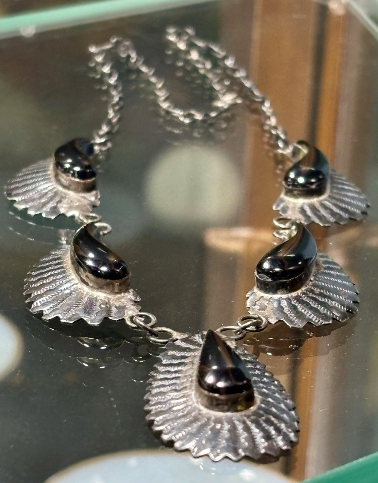 Vintage C.Woody Navajo Sterling & ONYX 19” Necklace Signed CW