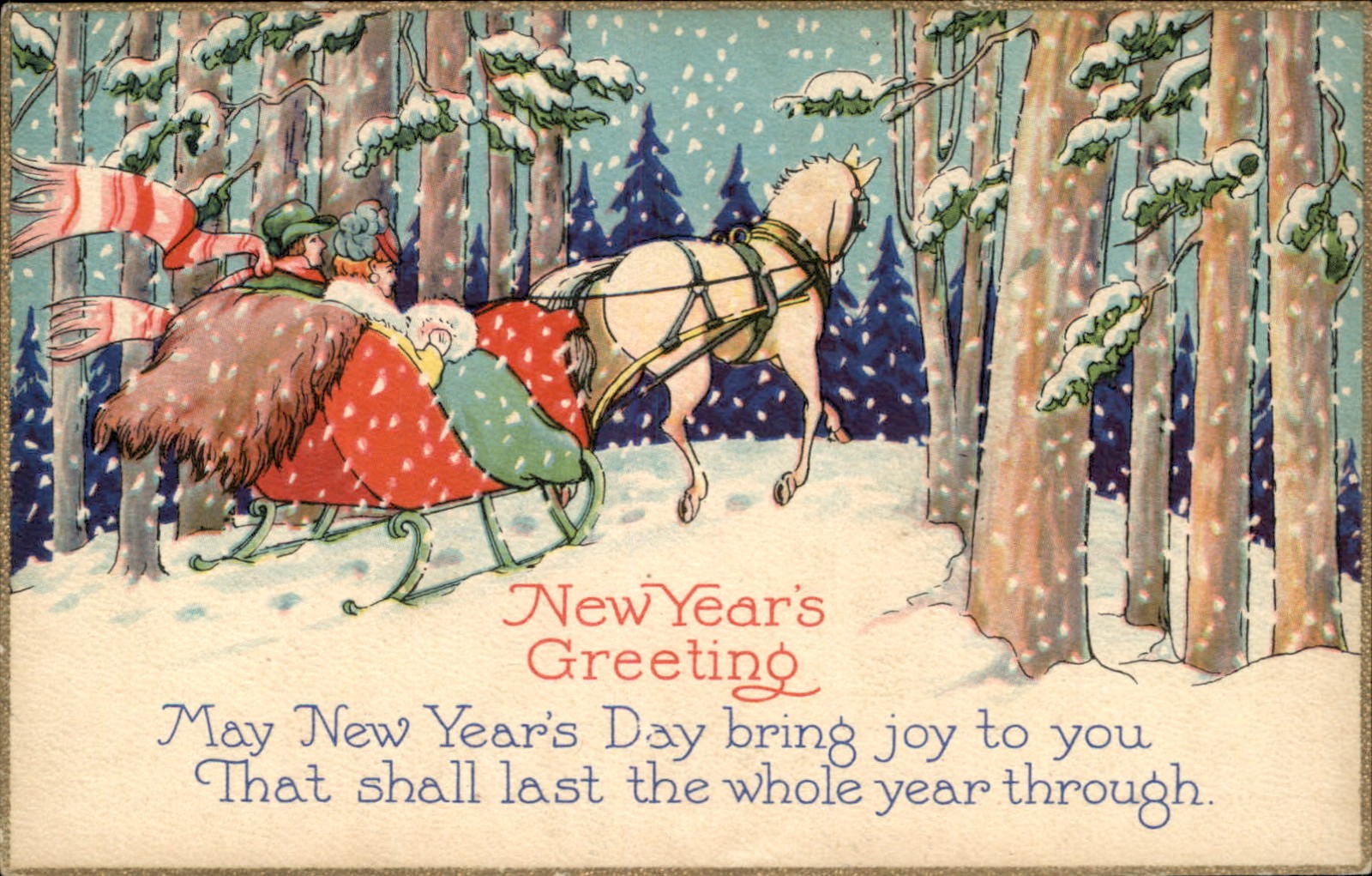 New Year\'s Santa Claus in Sleigh Winter Scene c1910s-20s Vintage Postcard New Year\'s Santa Claus in Sleigh Winter Scene c1910s-20s Vintage Postcard