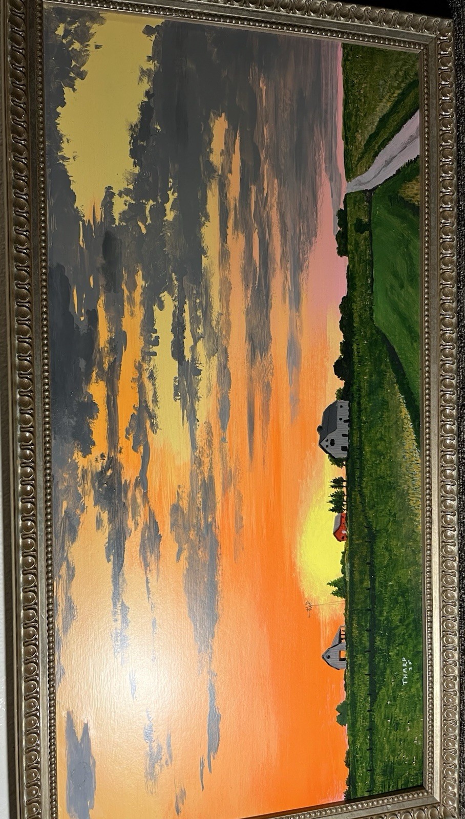 ORIGINAL PAINTING FRAMED GORGROUS FARMSTEAD AT SUNSET IOWA ORIGINAL PAINTING FRAMED GORGROUS FARMSTEAD AT SUNSET IOWA
