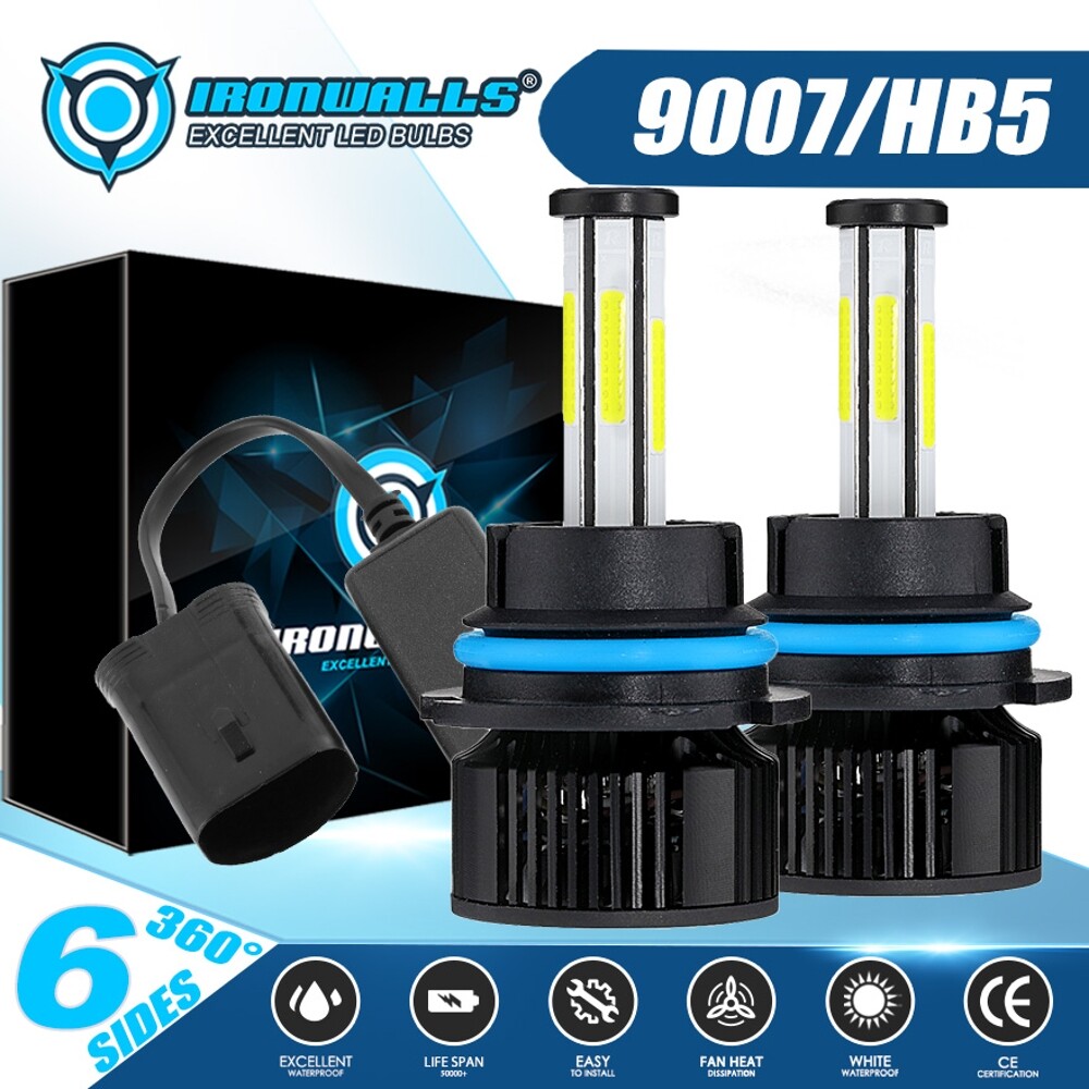 2026 6-sides 9007 HB5 LED Headlight Bulbs High Low Beam 6500K White Super Bright