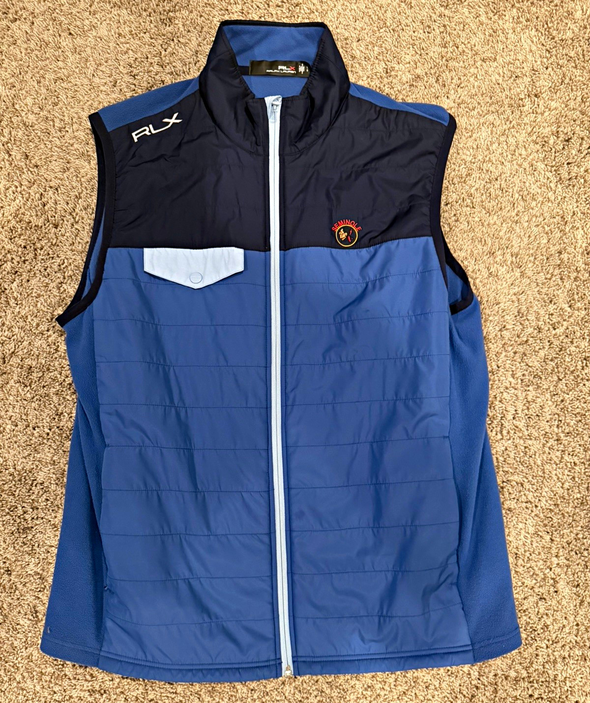 RLX Ralph Lauren Men\'s Full Zip Golf Vest Large SEMINOLE GOLF Logo $155 MSRP RLX Ralph Lauren Men\'s Full Zip Golf Vest Large SEMINOLE GOLF Logo $155 MSRP