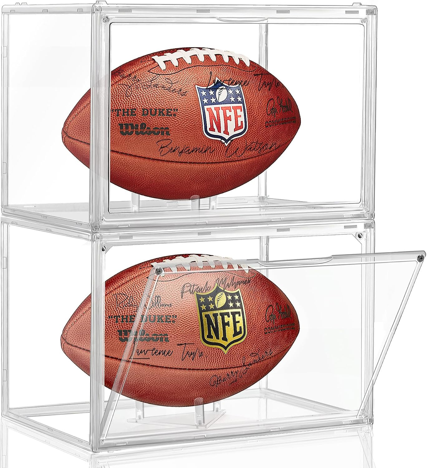 2 Pack Football Display Case,  Acrylic Clear Football Case Full Size with Magnet