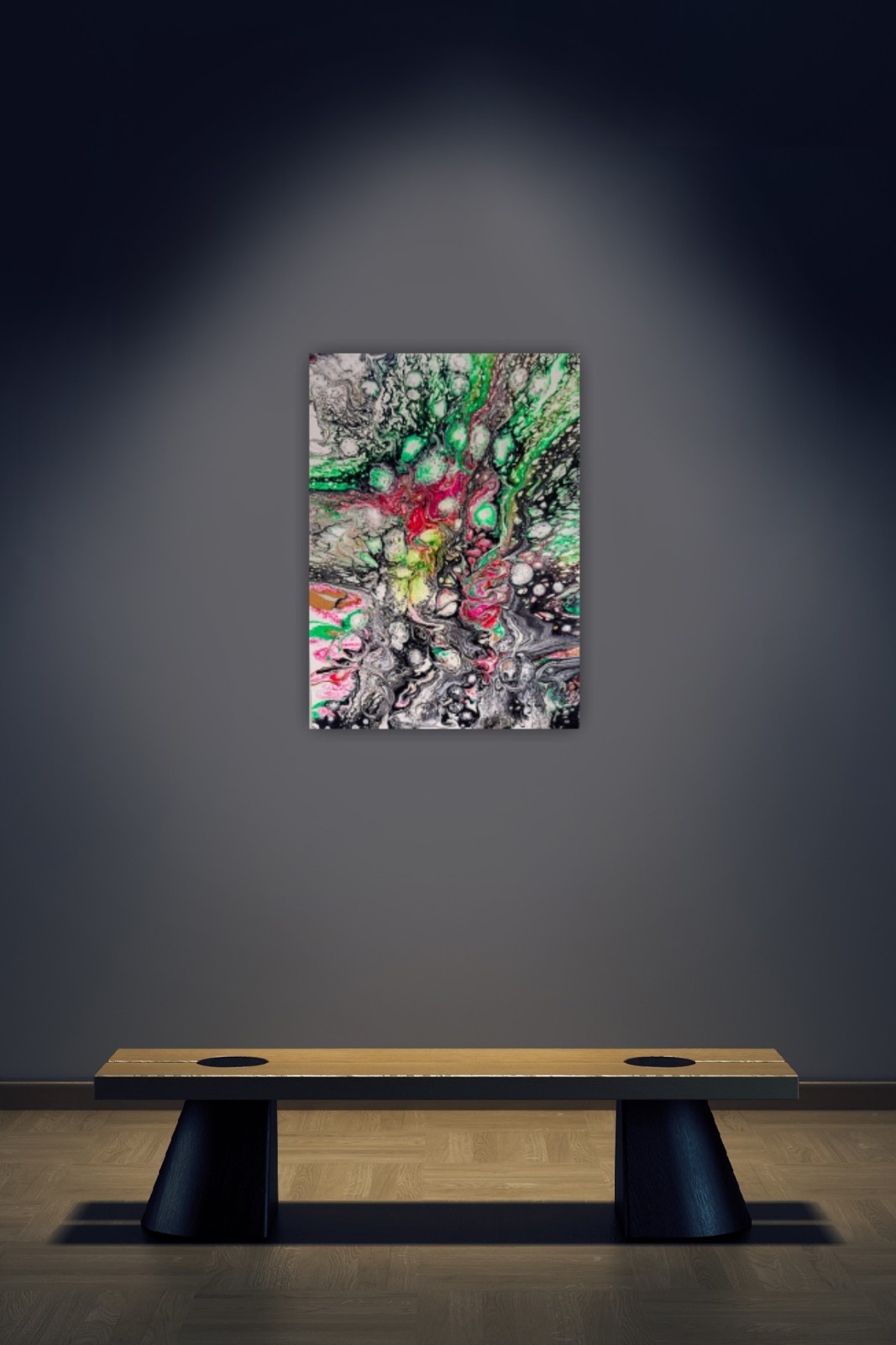 Abstract, Pour, Painting, Medium-sized, Green,Silver,Magenta,Canvas, OOAK Abstract, Pour, Painting, Medium-sized, Green,Silver,Magenta,Canvas, OOAK