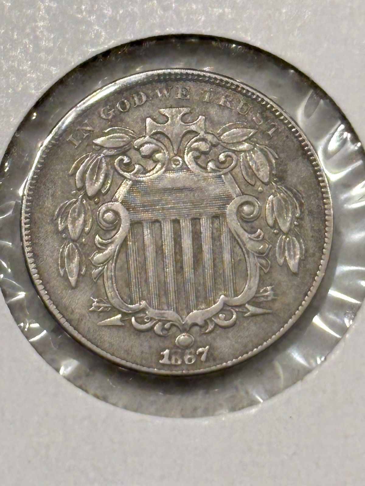 1867 Shield Nickel w/Rays 5c