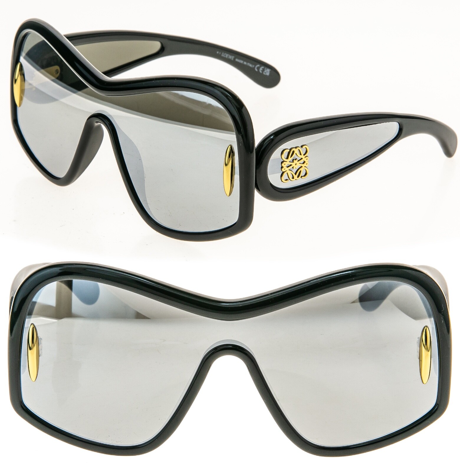LOEWE WAVE ANAGRAM Mask LW40131I Black Silver Mirror 40131 Geometric Sunglasses