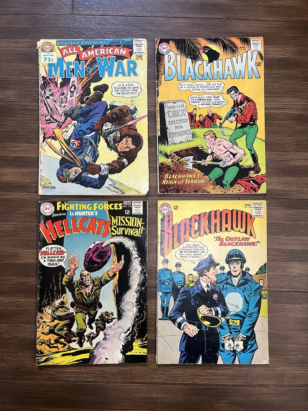 Vintage DC Silver Age War Comic Lot of 4: All-American Men of War,Blackhawk,OFF