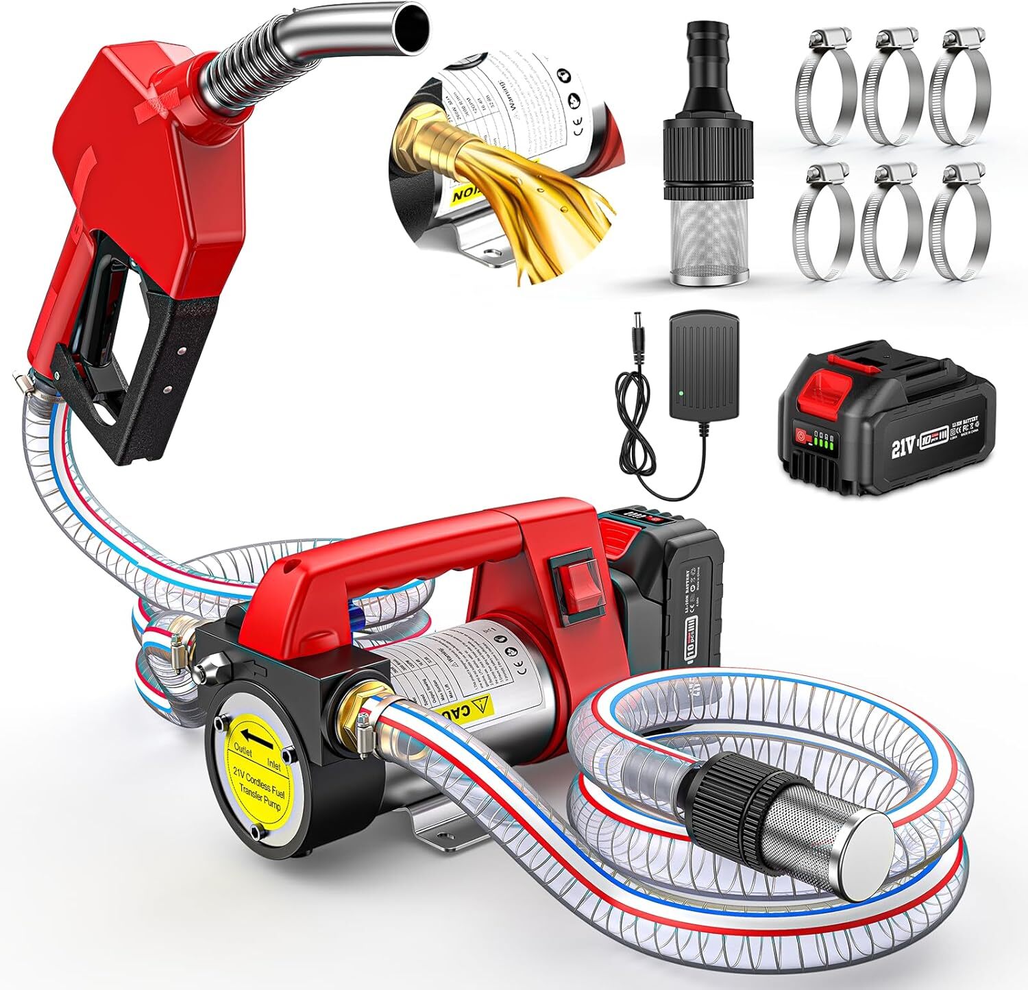 Cordless Electric Fuel Transfer Pump with Nozzle & Hoses Kit 12GPM 4.0Ah Battery Cordless Electric Fuel Transfer Pump with Nozzle & Hoses Kit 12GPM 4.0Ah Battery