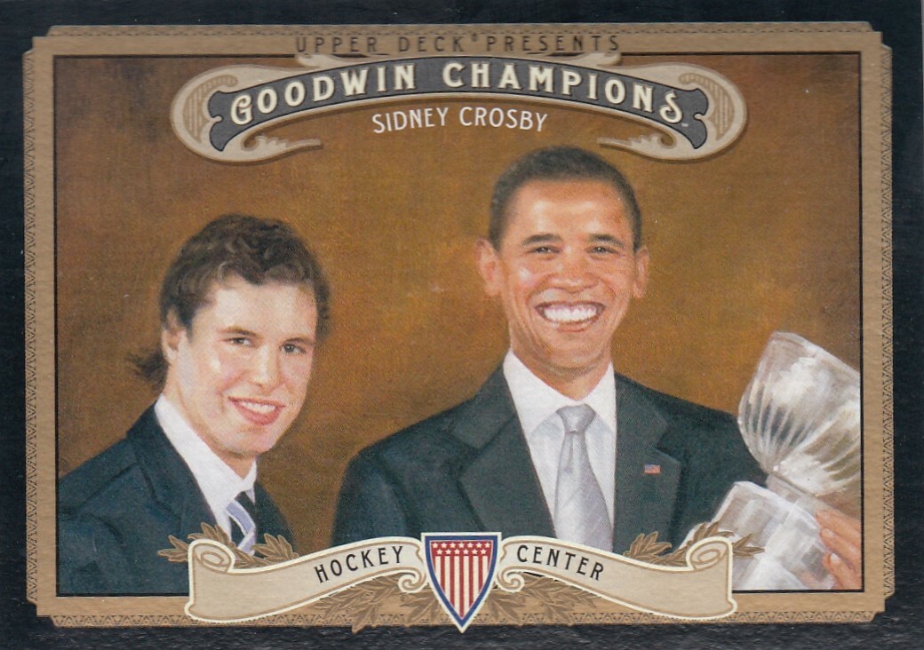 SIDNEY CROSBY BARACK OBAMA UD GOODWIN CHAMPIONS HORIZONTAL SP PENGUINS #49 2012