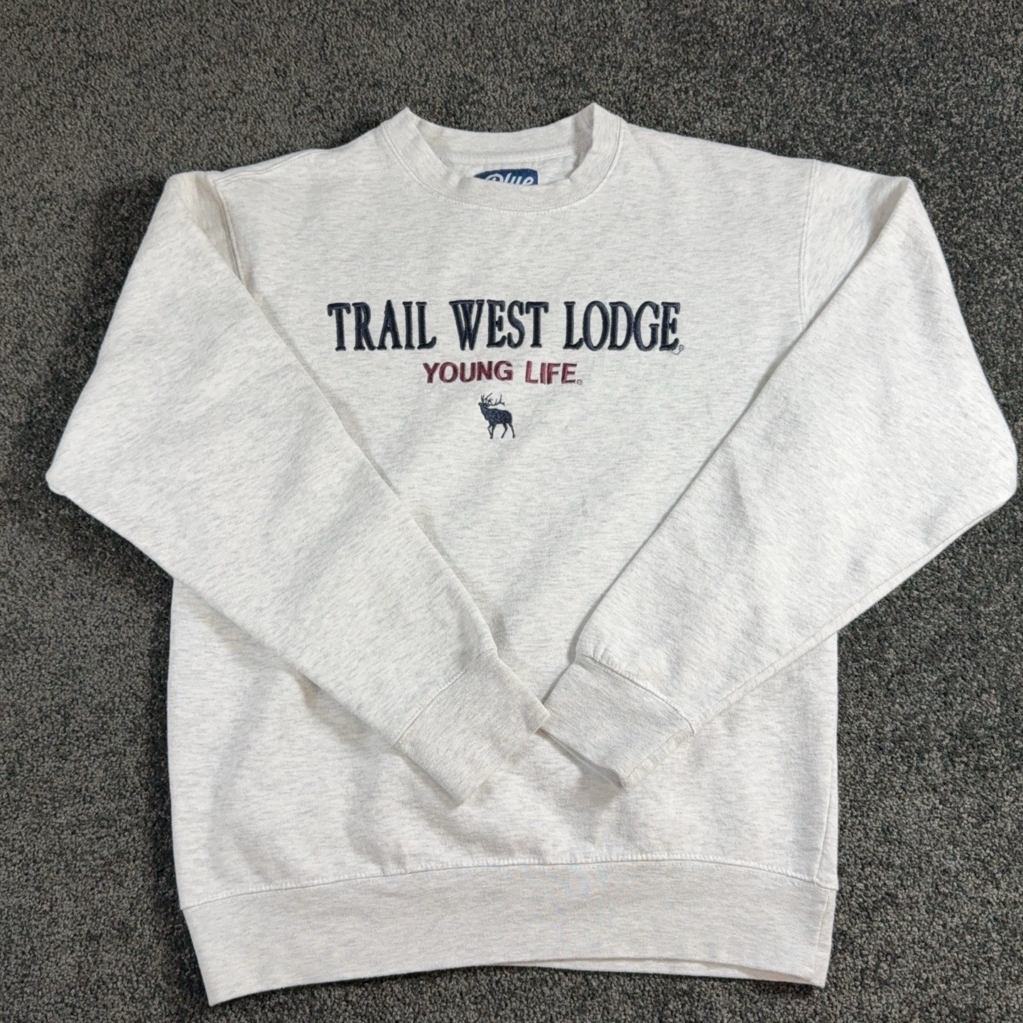 Blue 84 Sweatshirt Mens Small Gray Trail West Lodge Young Life Fleece Pullover