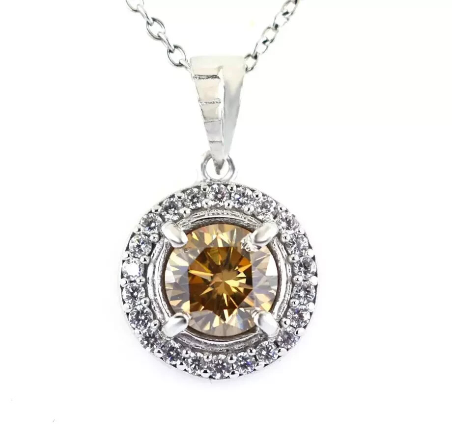 RARE 4.70 Ct Certified Champagne Treated Diamond Solitaire Pendant in 925 Silver