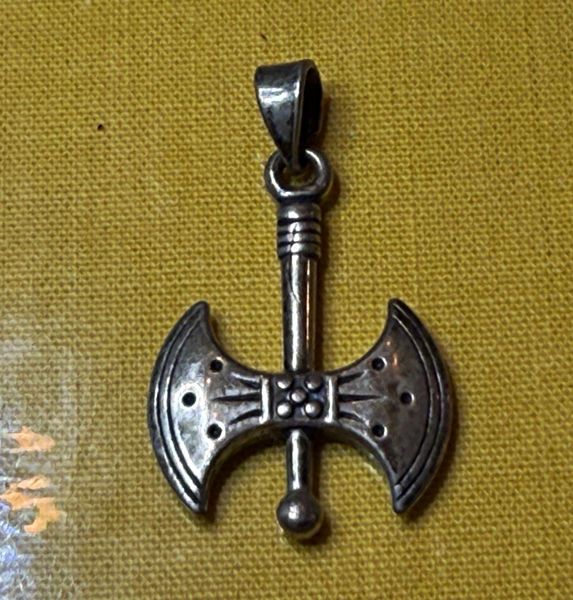 Vintage Artisan Sterling Silver 925 Viking Double Axe Pendant Signed 