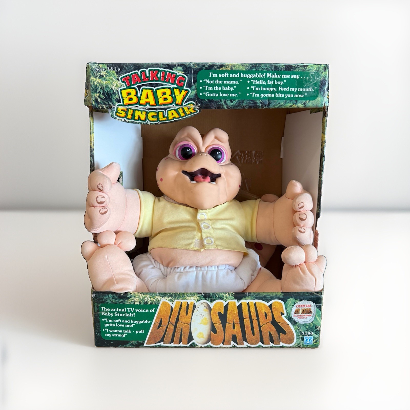VINTAGE 1991 HASBRO TALKING BABY SINCLAIR DINOSAUR PLUSH IN ORIGINAL BOX - TALKS