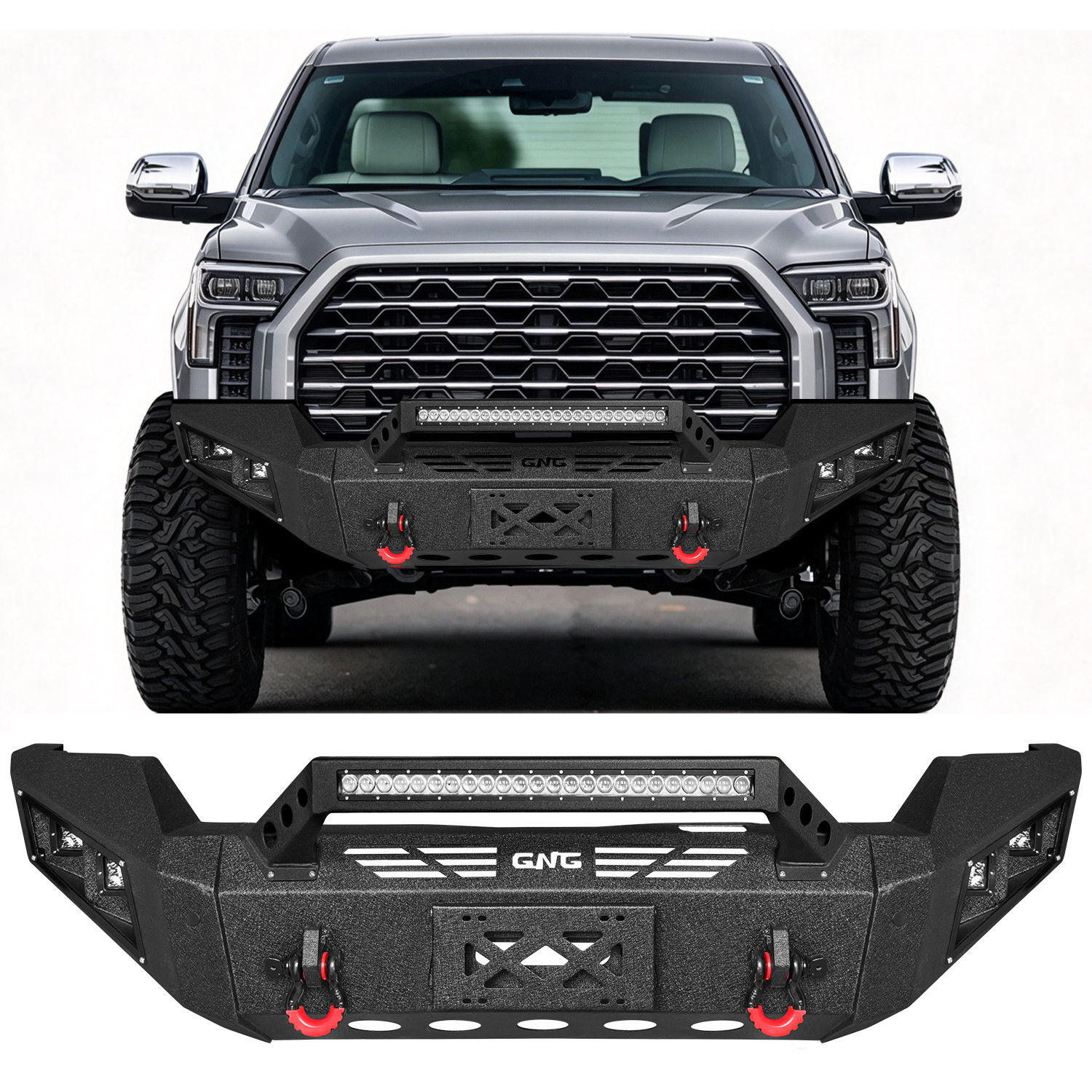 VIJAY For 2022-2025 Toyota Tundra Steel Front Bumper with Winch Plate & Lights
