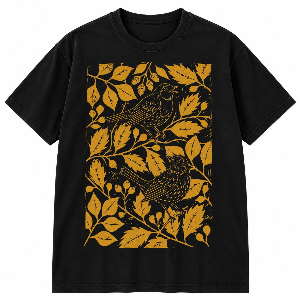 Vintage Songbird Botanical Floral Nature Graphic T-Shirt