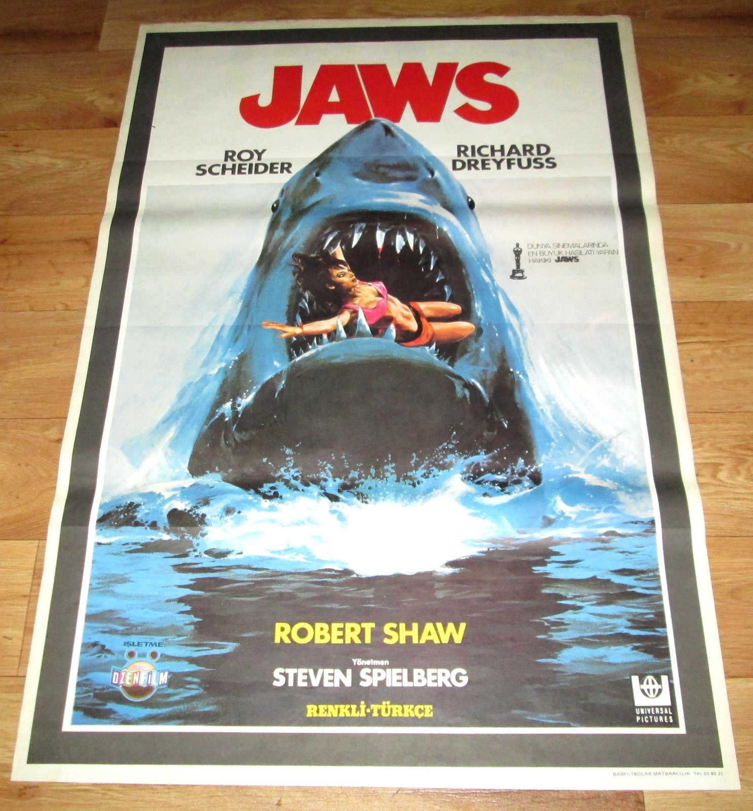 JAWS 1975 Spielberg GIRL IN MOUTH Unique ORIGINAL 27x40 Turkish Movie Poster
