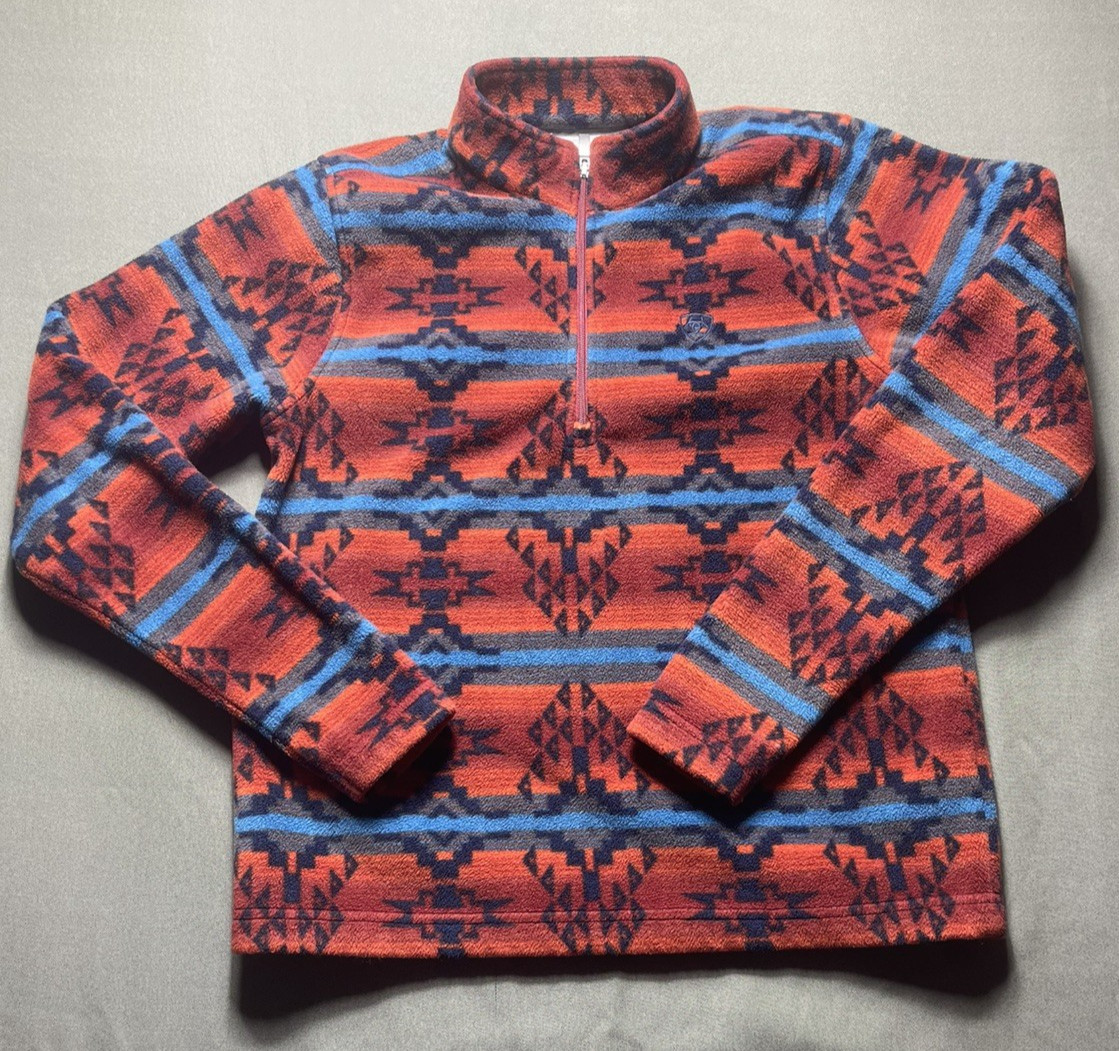 Ariat Girls Southwestern Aztec Fleece Quarter Zip Pullover Orange Blue Sz Large