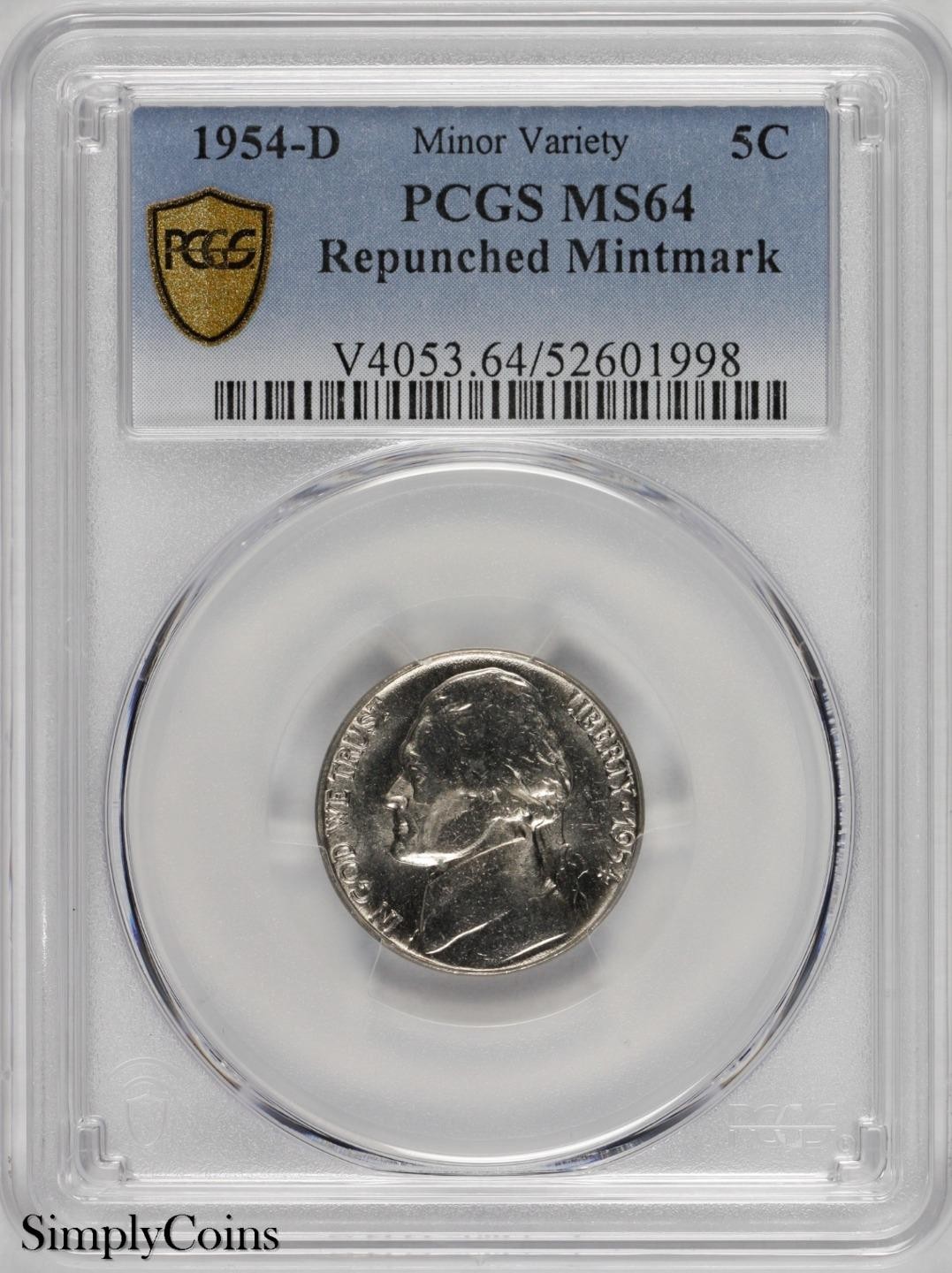 1954-D/D Jefferson Nickel PCGS MS64 RPM Repunched Mintmark