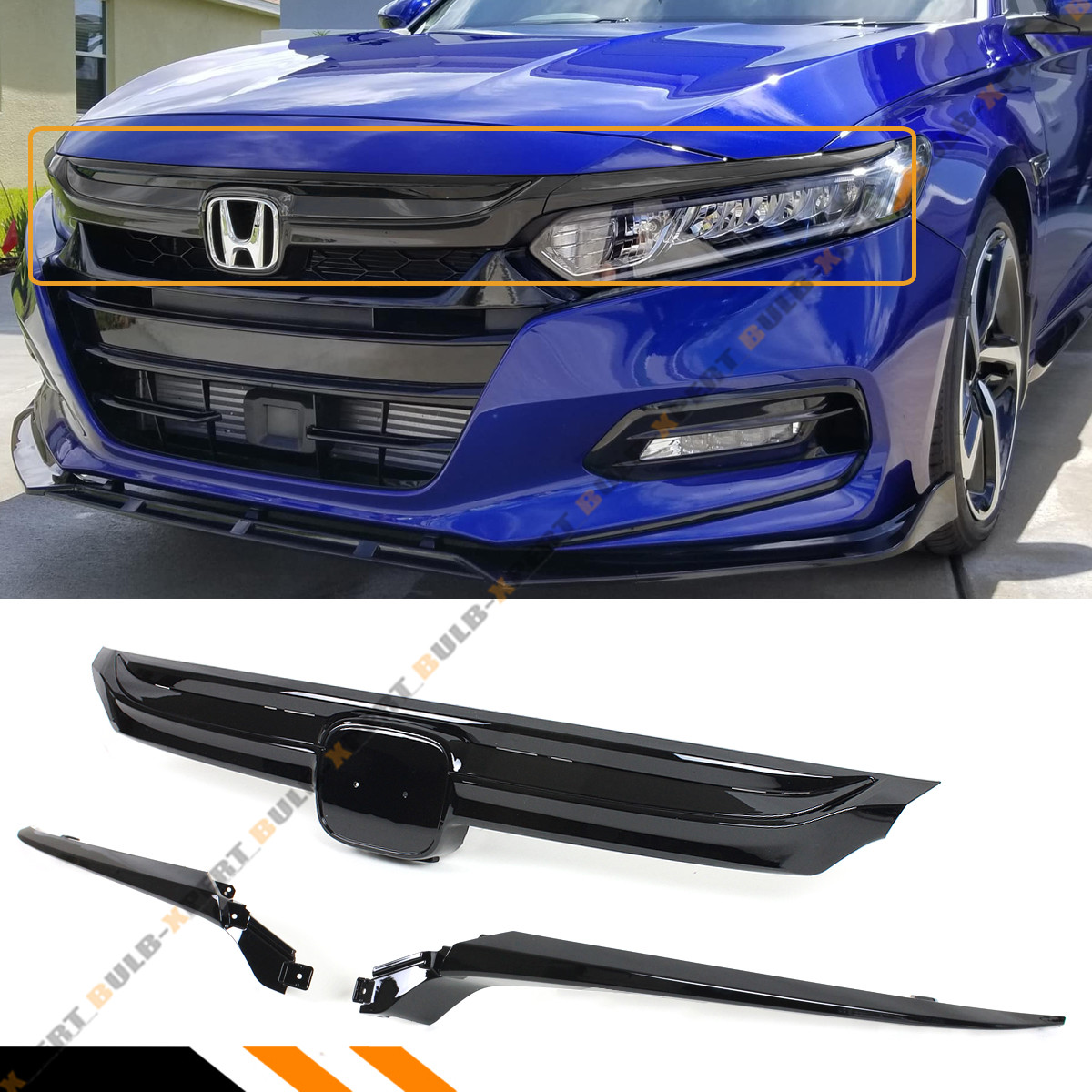 For 2018-2020 10th Gen Honda Accord Sedan JDM Sport Style Grille Glossy Black