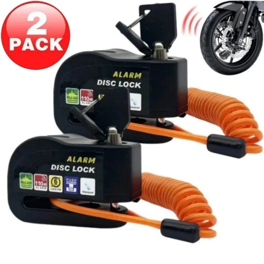 2X Motorcycle Bicycle Anti-theft Wheel Disc Brake Lock Security Alarm Waterproof