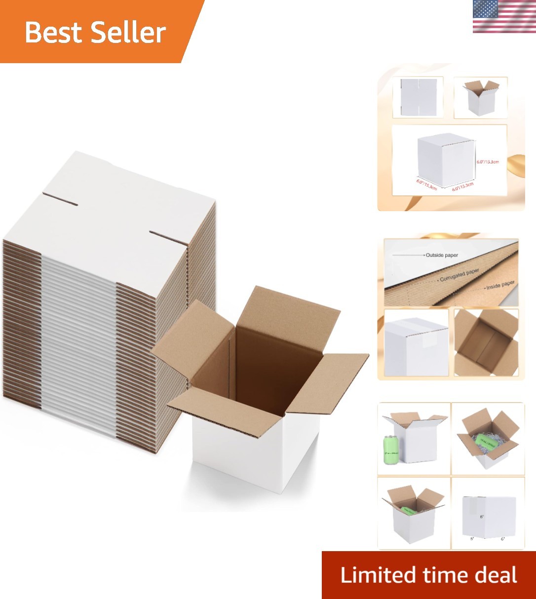 6x6x6 Inches White Shipping Boxes Set of 40