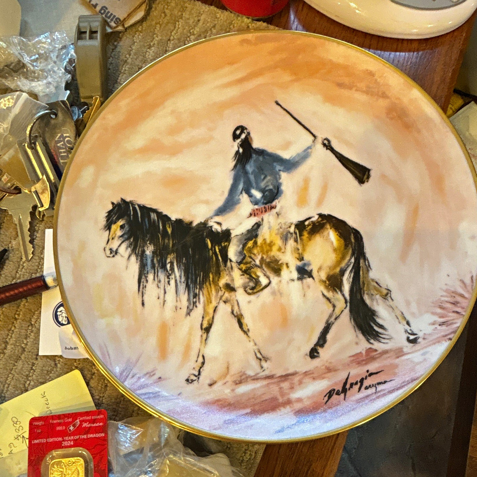 2 set ~ De Grazia “Apache Scout” & “Morning Ride” (1977) Porcelain Artist Plates