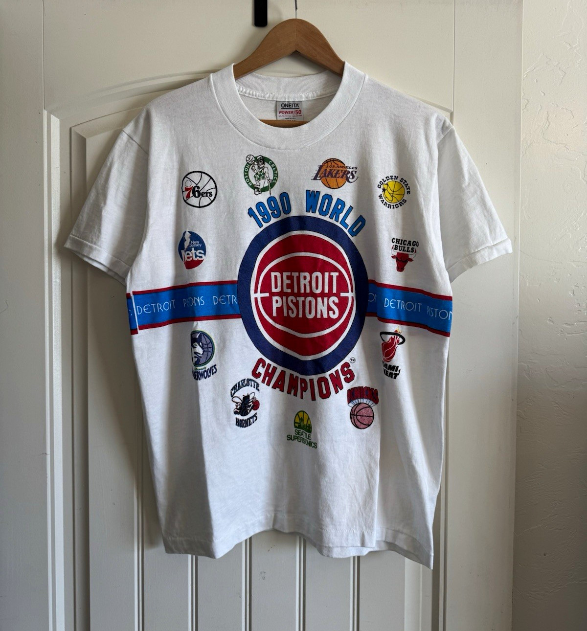 Vintage Detroit Pistons NBA 1990 World Champions AOP Shirt White, Size L