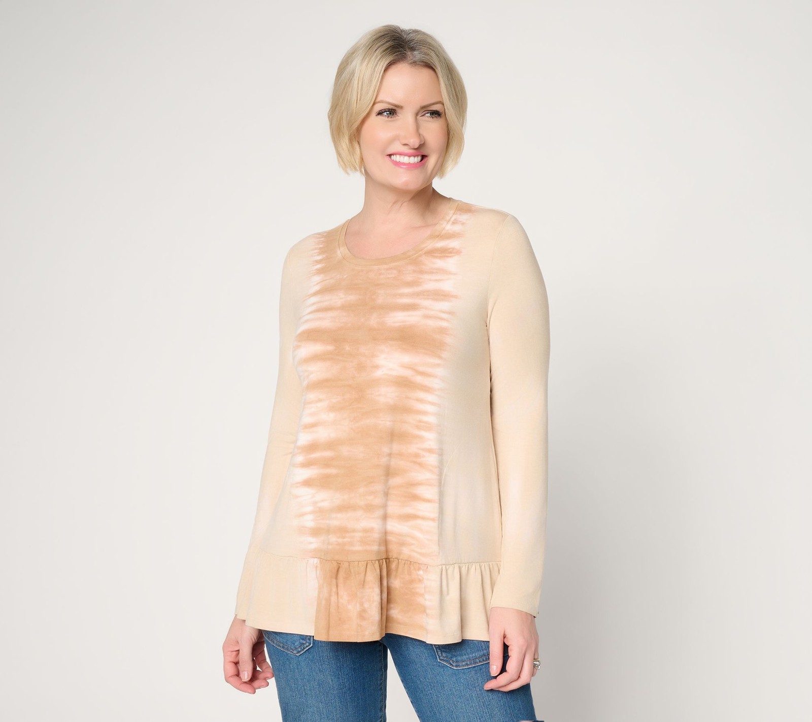 LOGO by Lori Goldstein Rayon 230 Dye Effect Top with Ruffle Hem Amberwood L New LOGO by Lori Goldstein Rayon 230 Dye Effect Top with Ruffle Hem Amberwood L New