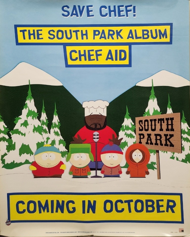 Chef Aid 1998 South Park advance promo poster Excellent New Old Stock Primus