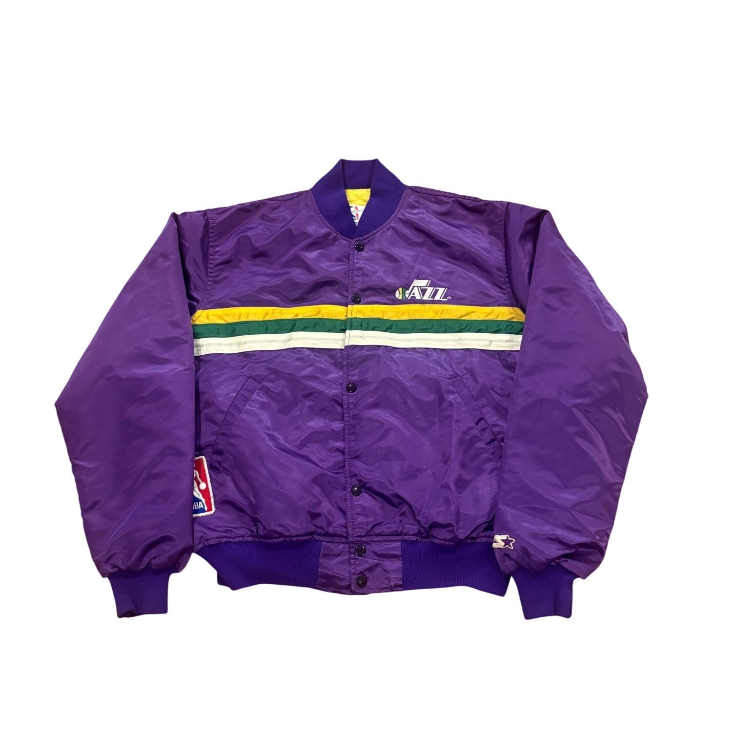 Vintage 90s Starter Utah Jazz NBA Basketball Satin Bomber Jacket Men\'s Large