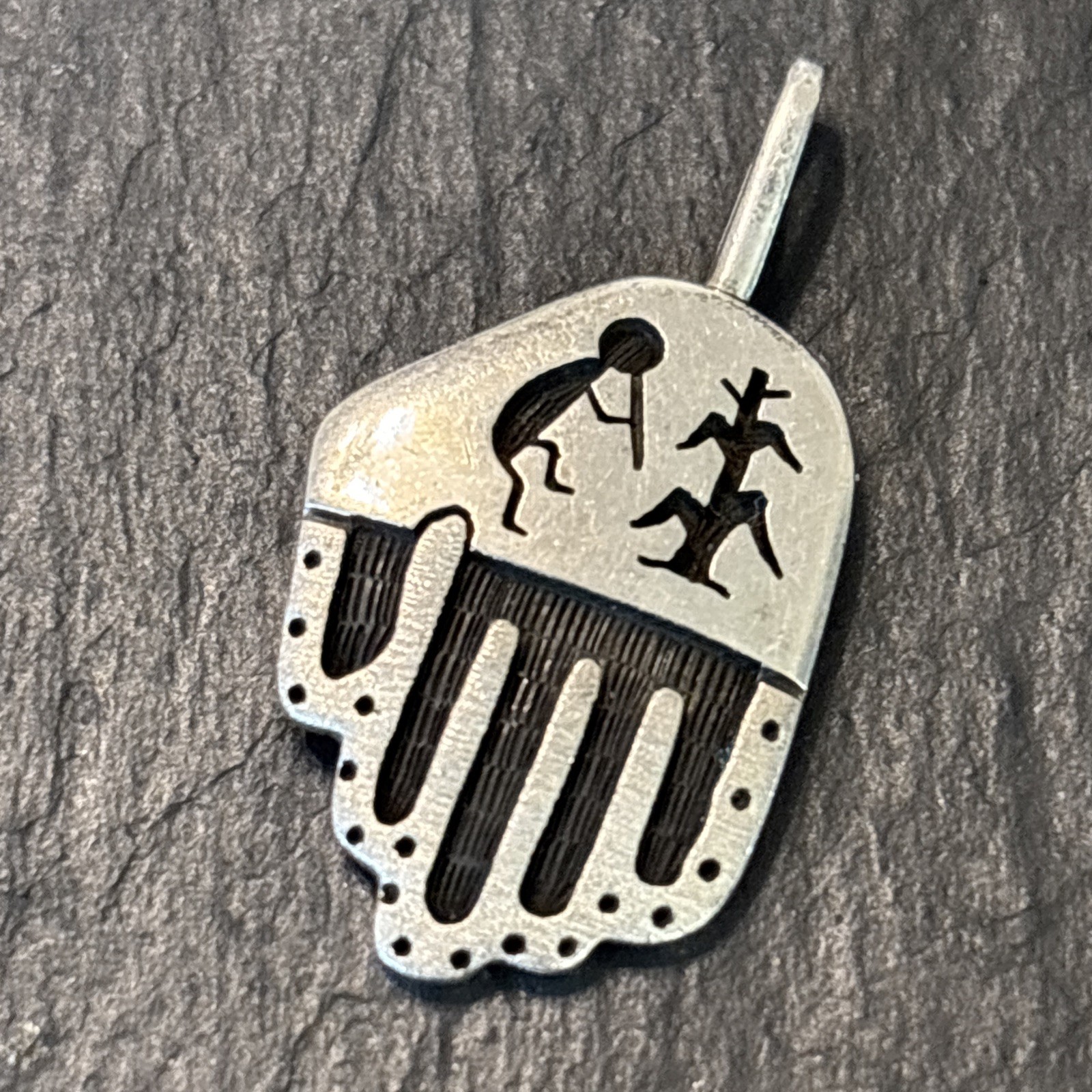 Anthony Honanie Hopi Pendant 1” Detailed Sterling Silver Overlay Vintage H