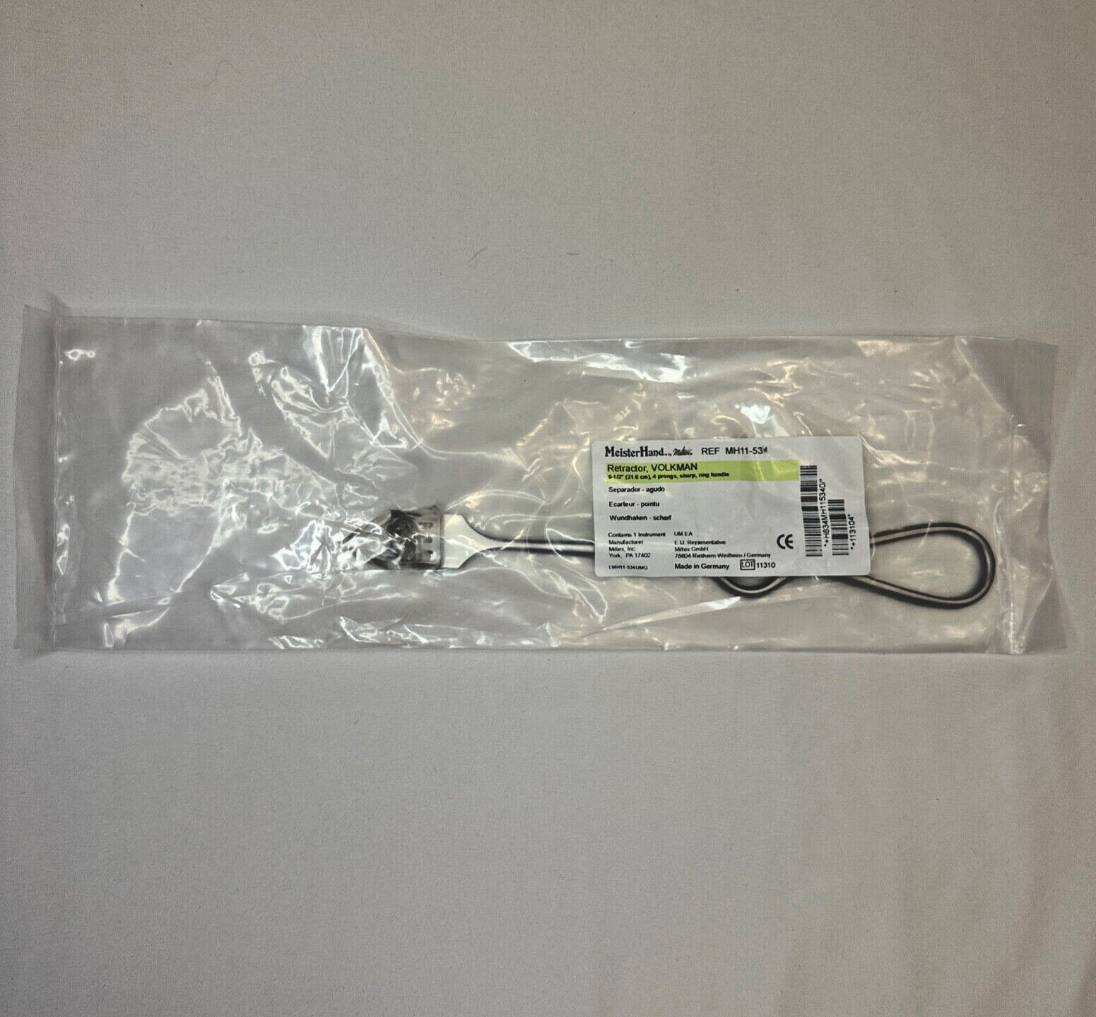 Integra Miltex 11-534 Volkman Retractor, 8in., 4 Prongs, Sharp, Ring Handle ,